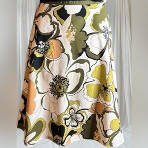 Women’s Hillard & Hanson Floral Midi Skirt - Green, Yellow, Black size 10